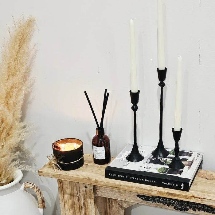 Forged Iron Taper Candlestick Set  of 2| Black