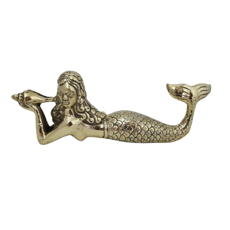 Mermaid Laying with Conch Shell | Brass