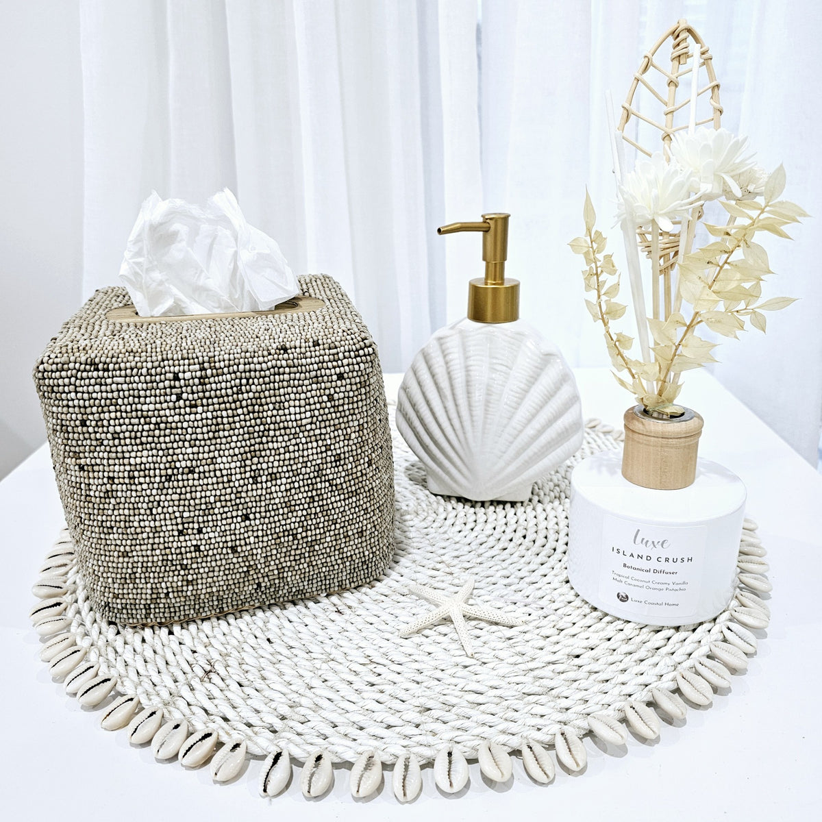 Luxe White Diffuser | Palm Leaf + Botanical Reeds