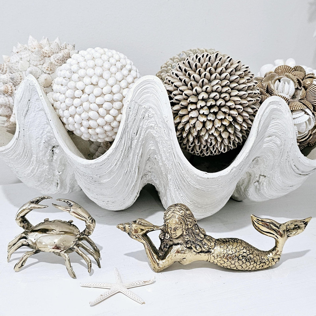 Mermaid Laying with Conch Shell | Brass