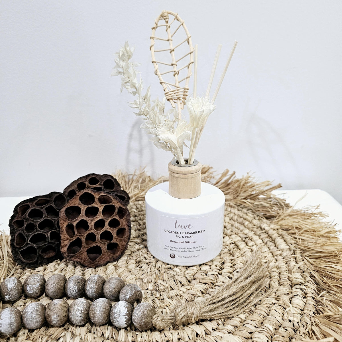 Luxe White Diffuser | Palm Leaf + Botanical Reeds