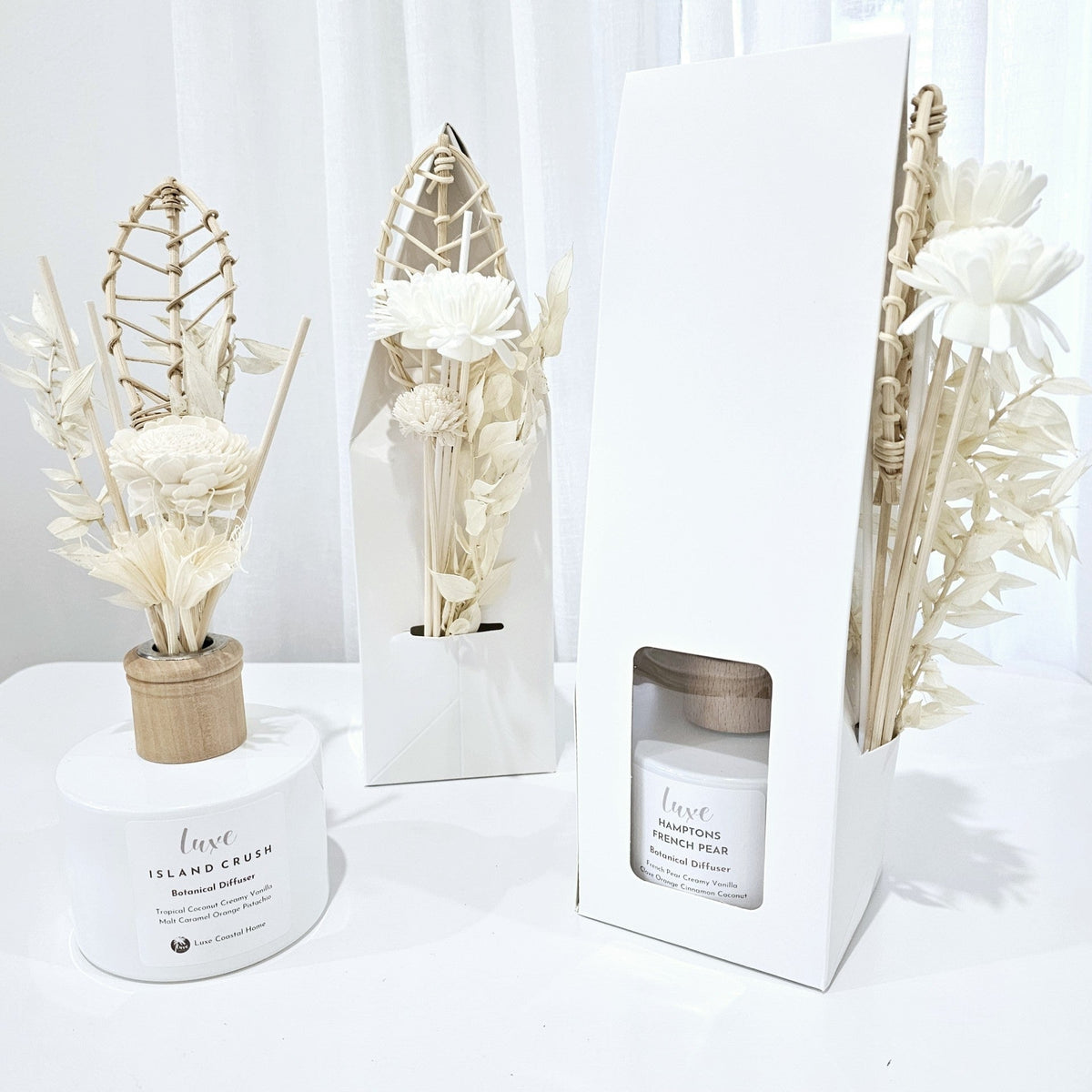 Luxe White Diffuser | Palm Leaf + Botanical Reeds