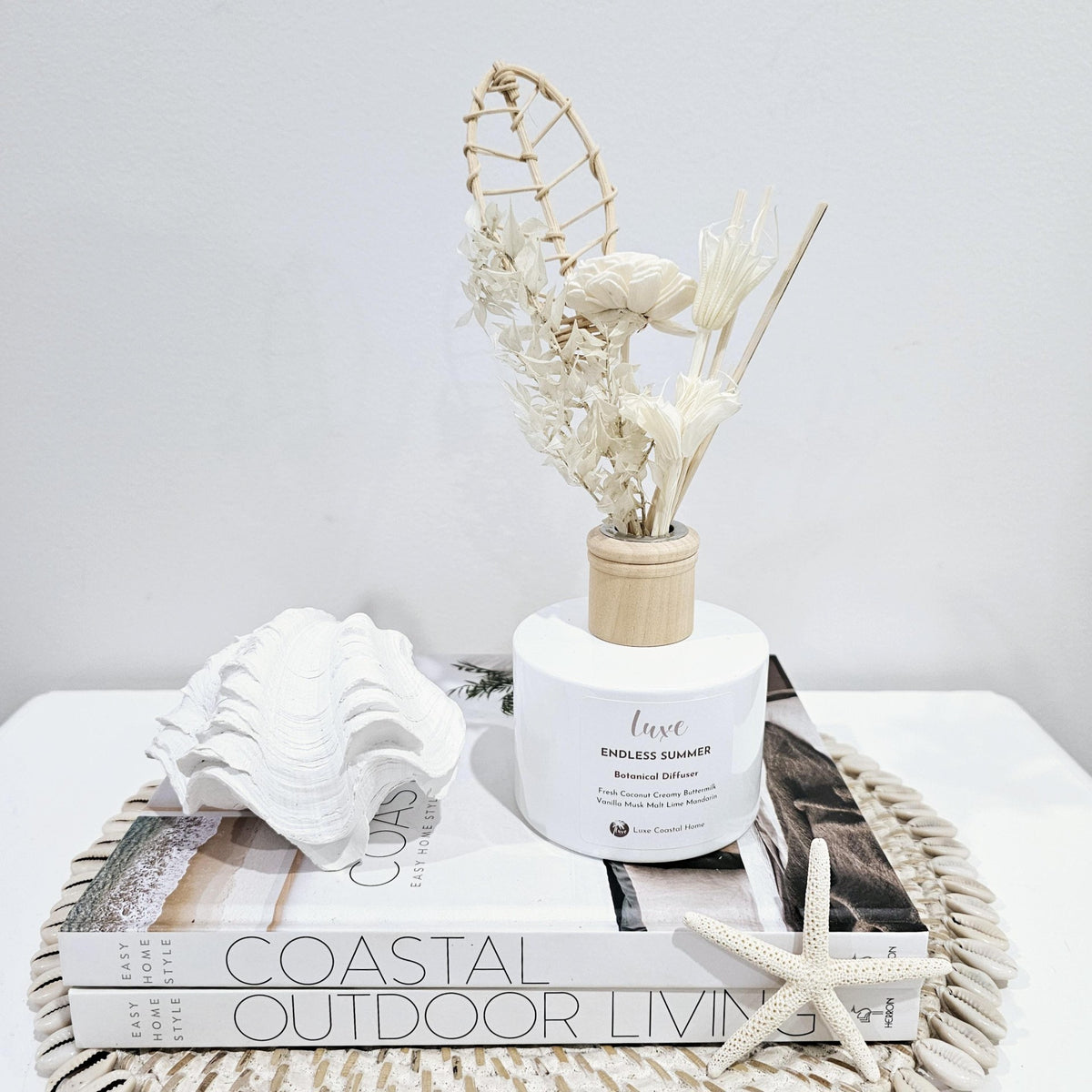 Luxe White Diffuser | Palm Leaf + Botanical Reeds