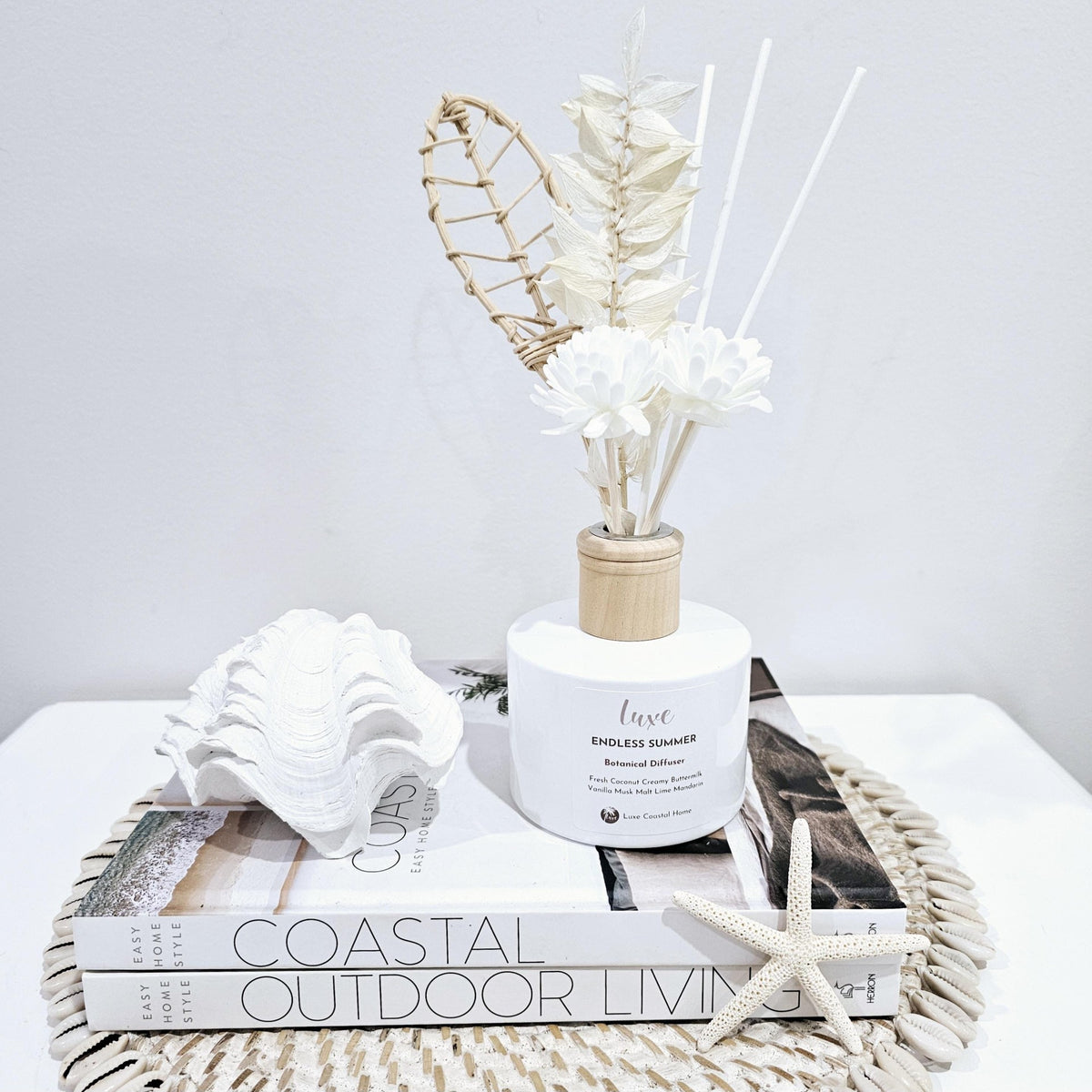 Luxe White Diffuser | Palm Leaf + Botanical Reeds