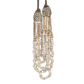 Shell Wall Necklace with beads and braided design on a white background
