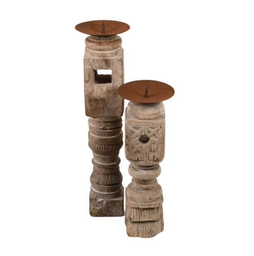 Repurposed Vintage Indian Carved Candle Holder