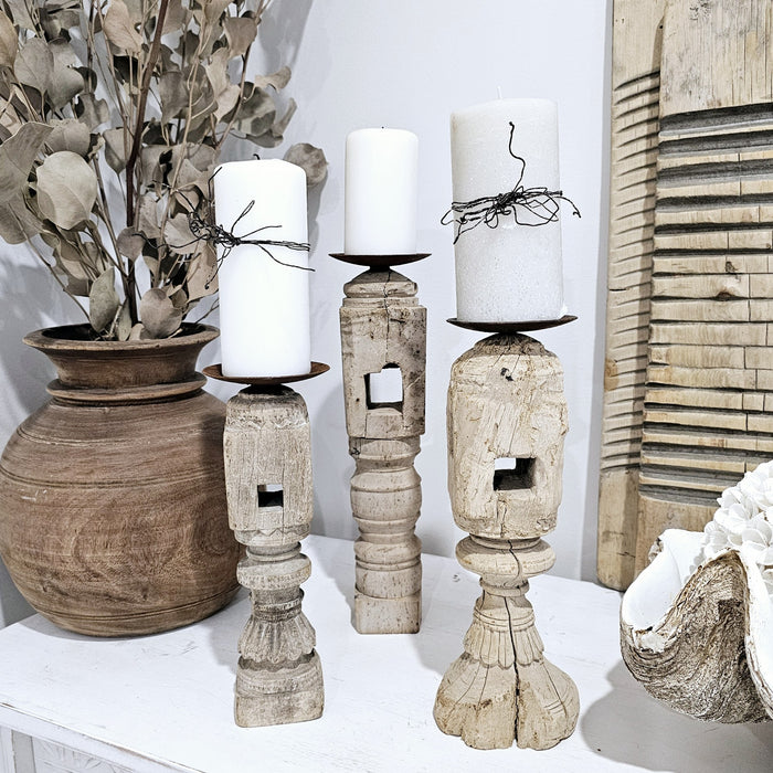 Repurposed Vintage Indian Carved Candle Holder