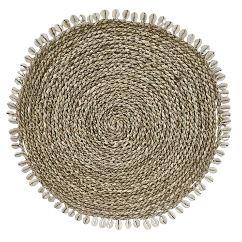 Natural Seagrass Round Place Mat | Cowrie Shells.
