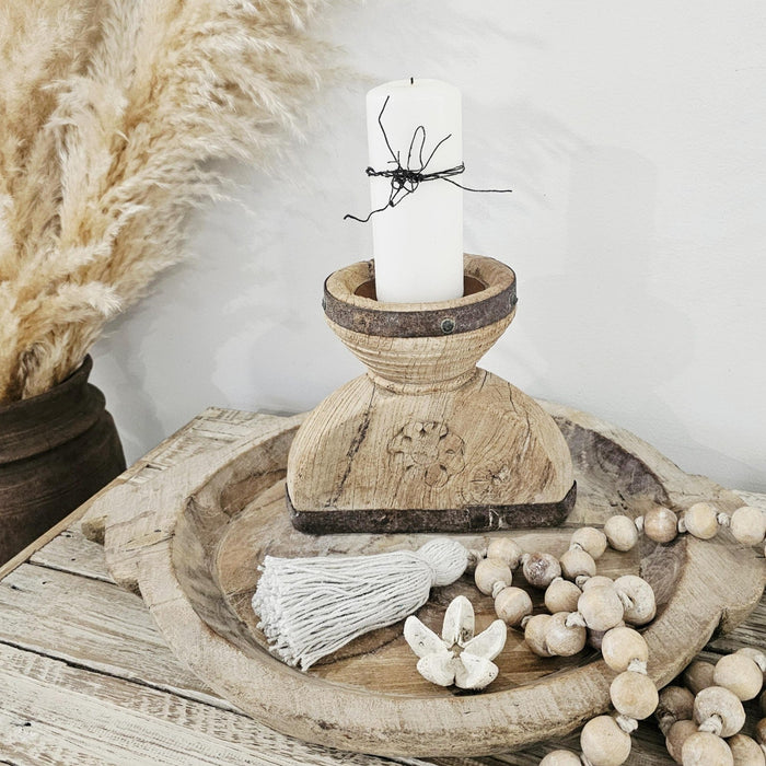 Bleached Vintage Indian Seeder Candle Holder