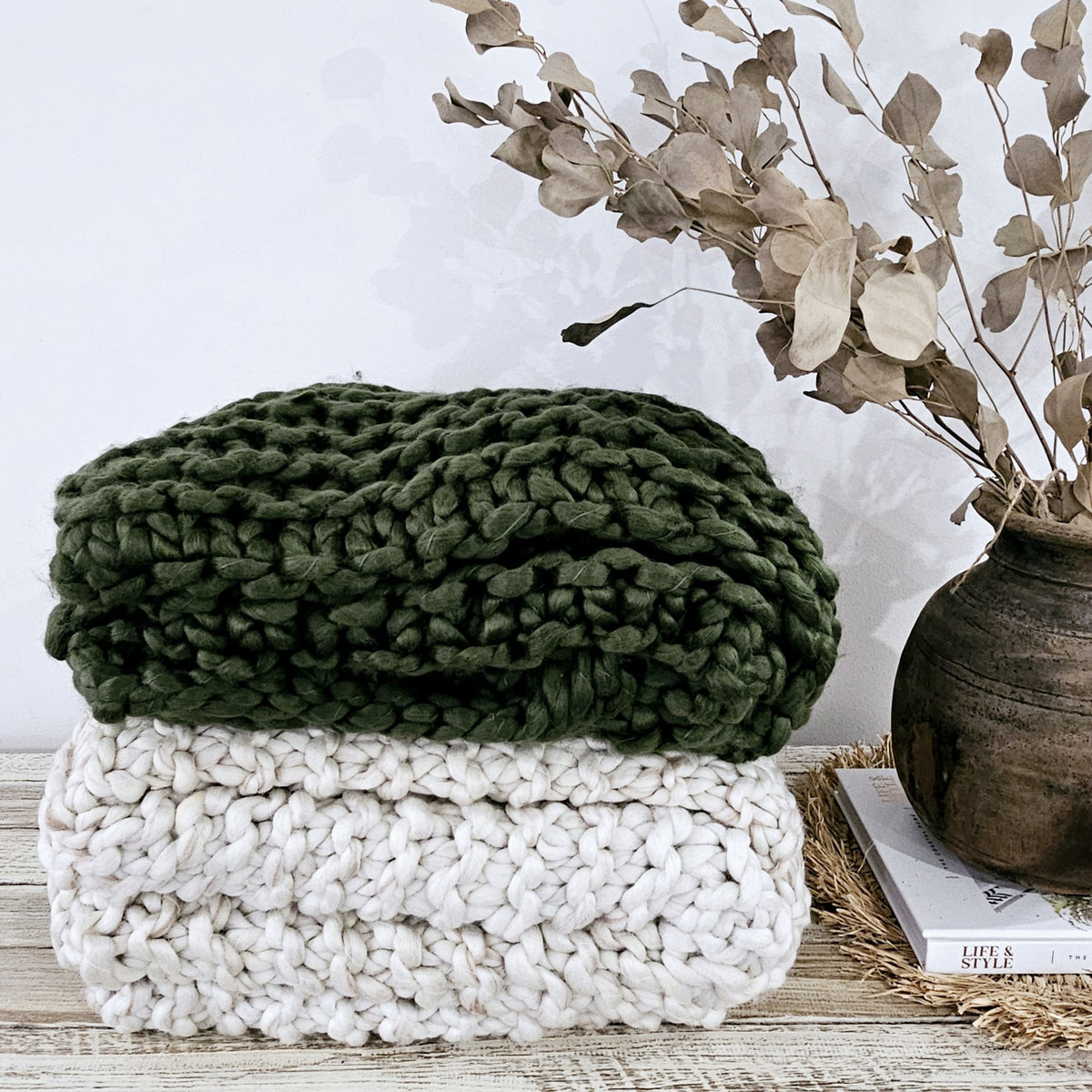 Chunky Knit Throw | Jungle Green