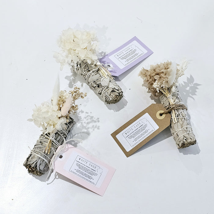 Healing Sage Smudge Stick + Flower Keepsake
