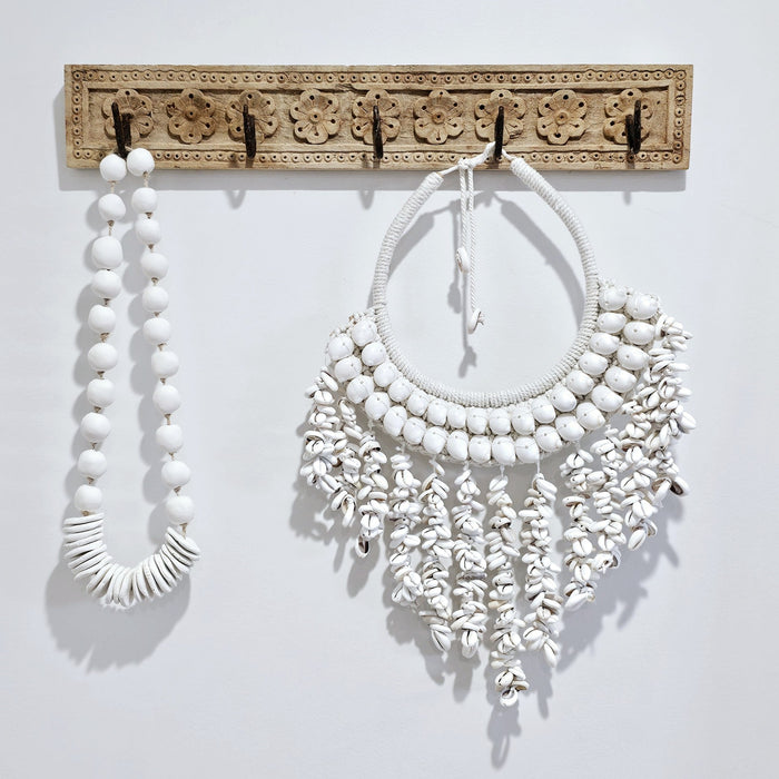 Vintage Indian Carved Wooden Wall Panel | 5 Hook