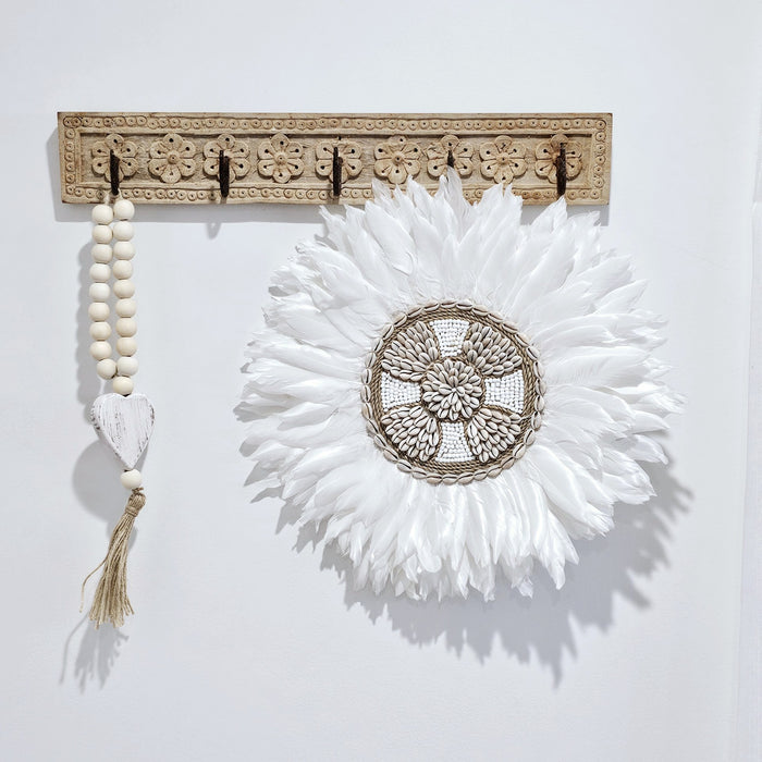 Vintage Indian Carved Wooden Wall Panel | 5 Hook