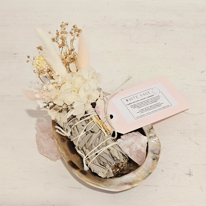 Healing Sage Smudge Stick + Flower Keepsake