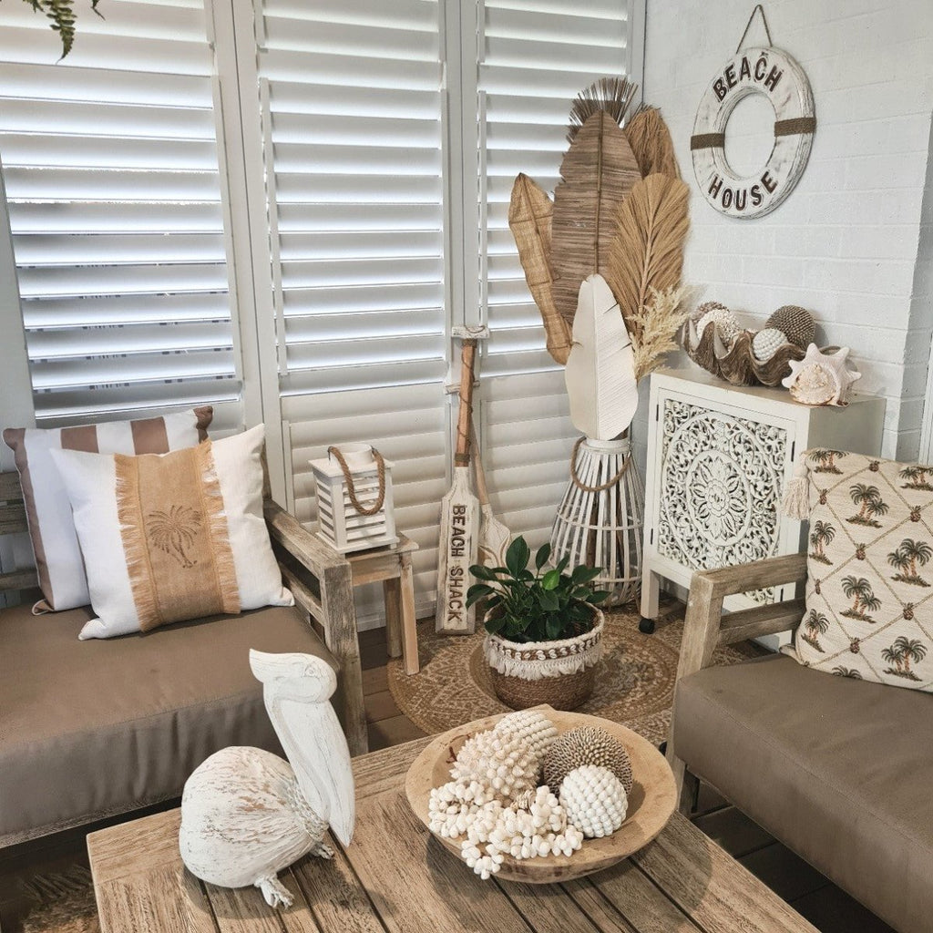 Coastal Rustic Sitting Wooden Pelican White. - Luxe Coastal Home
