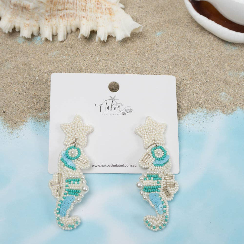 Seahorse Beaded Earrings - Blue