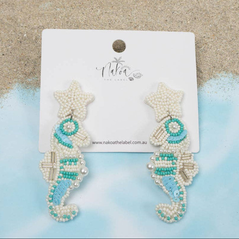 Seahorse Beaded Earrings - Blue