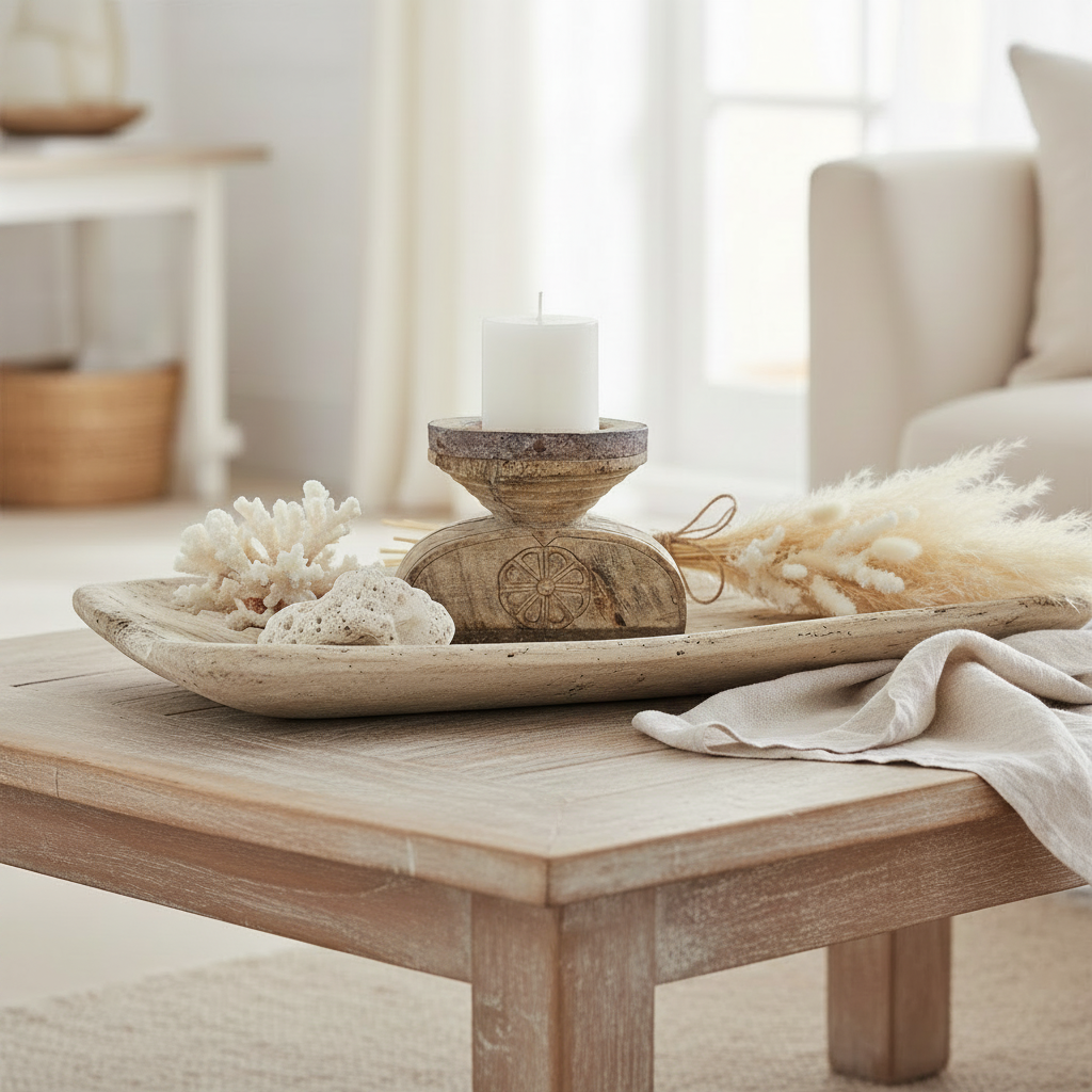 Decorative vintage indian wooden candle holder with floral design unique coastal home decor