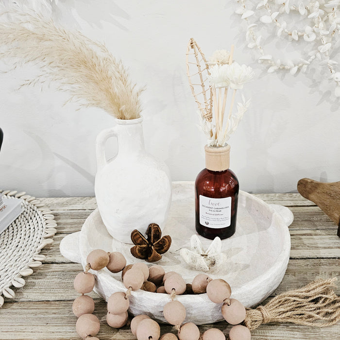 Luxe Botanical Diffuser | Boston Jar | Amber Glass | Palm Leaf Botanical Reeds