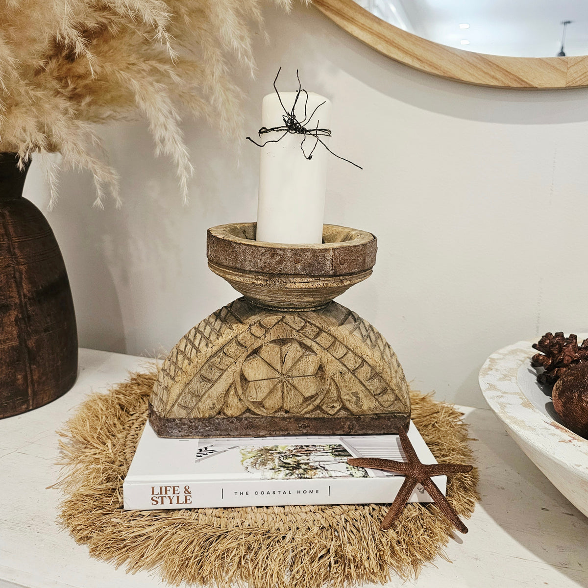 Bleached Vintage Indian Seeder Candle Holder | Style 1