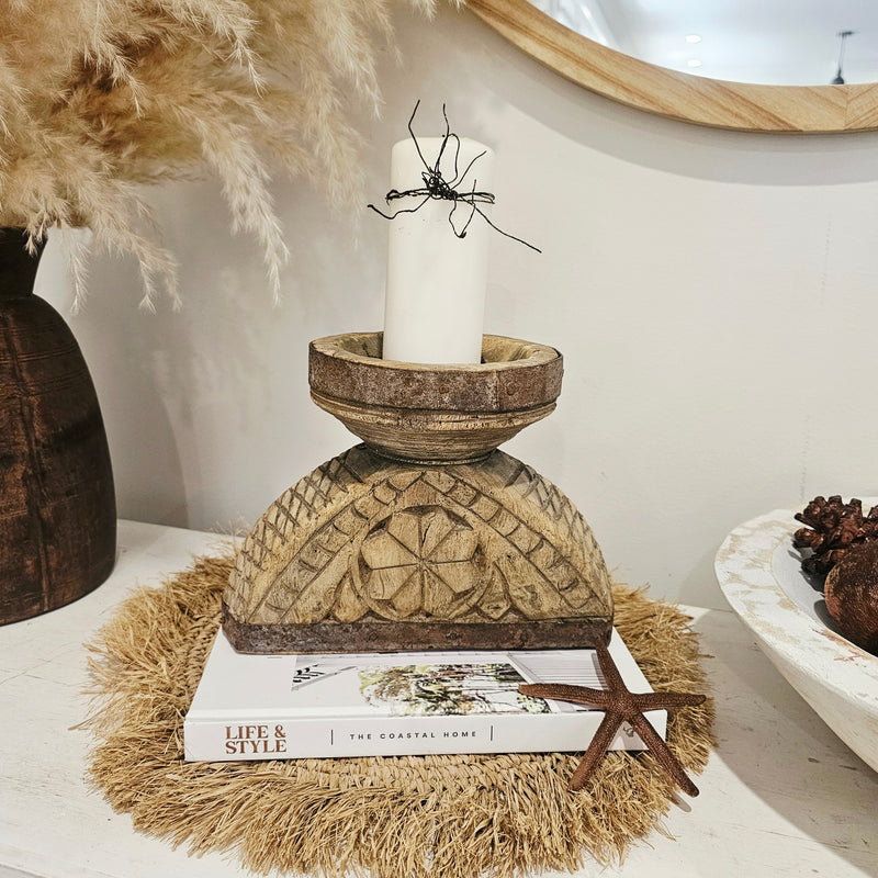 Bleached Vintage Indian Seeder Candle Holder | Style 1