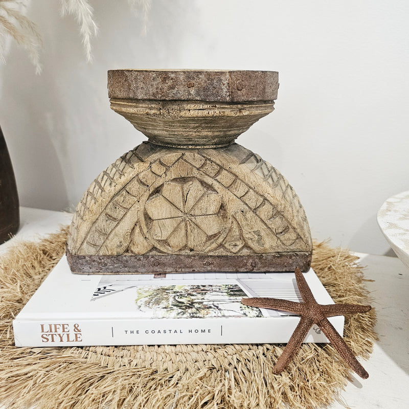 Bleached Vintage Indian Seeder Candle Holder | Style 1