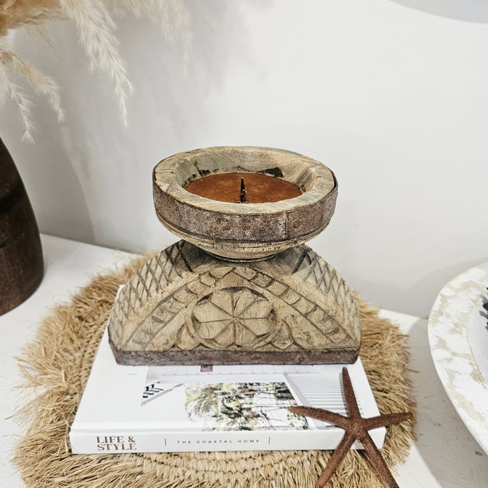 Bleached Vintage Indian Seeder Candle Holder | Style 1