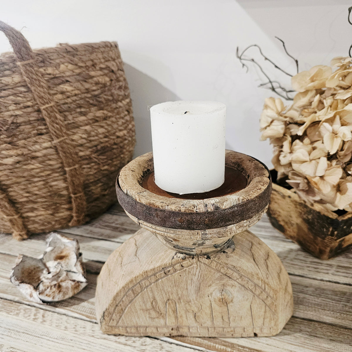 Bleached Vintage Indian Seeder Candle Holder | Style 2