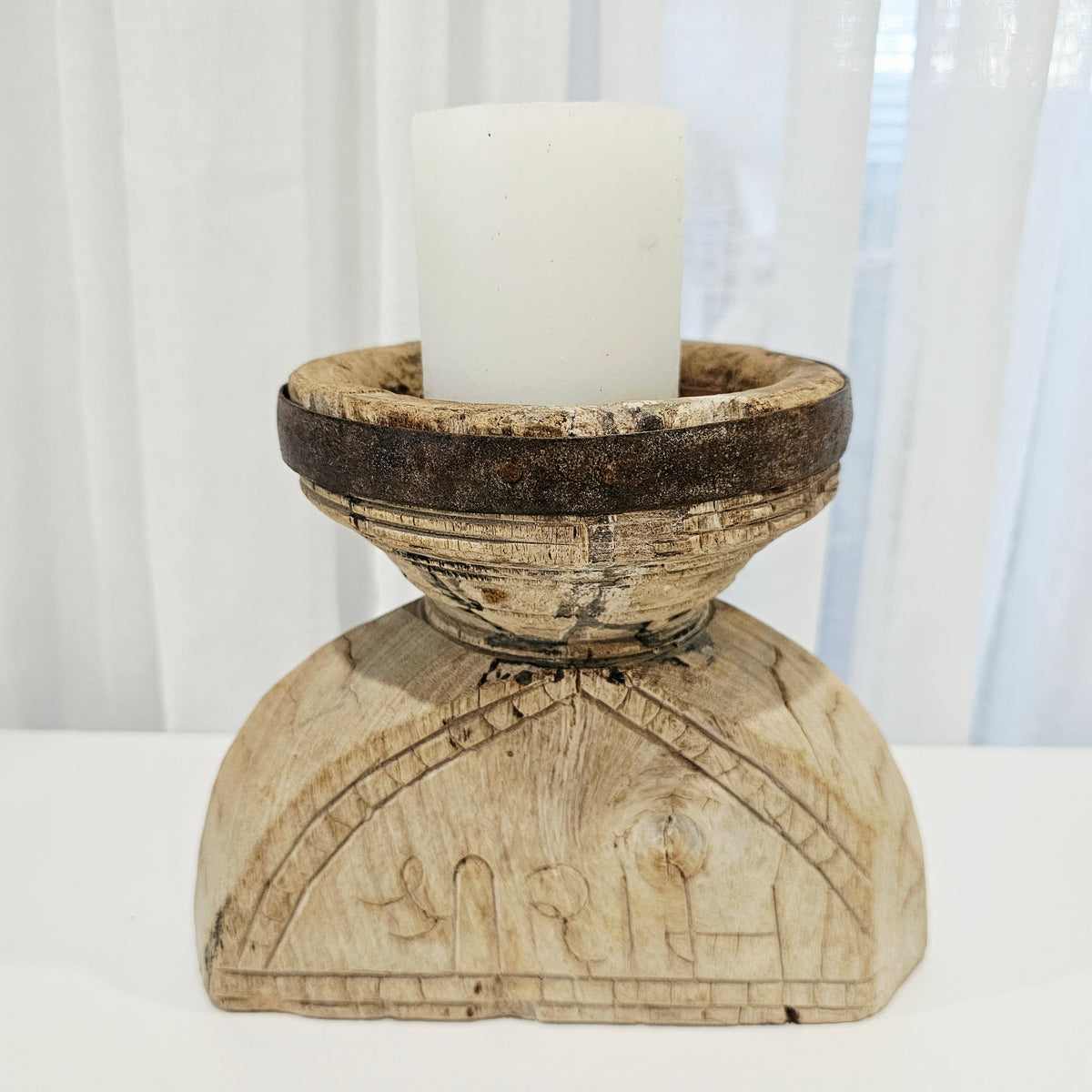 Bleached Vintage Indian Seeder Candle Holder | Style 2
