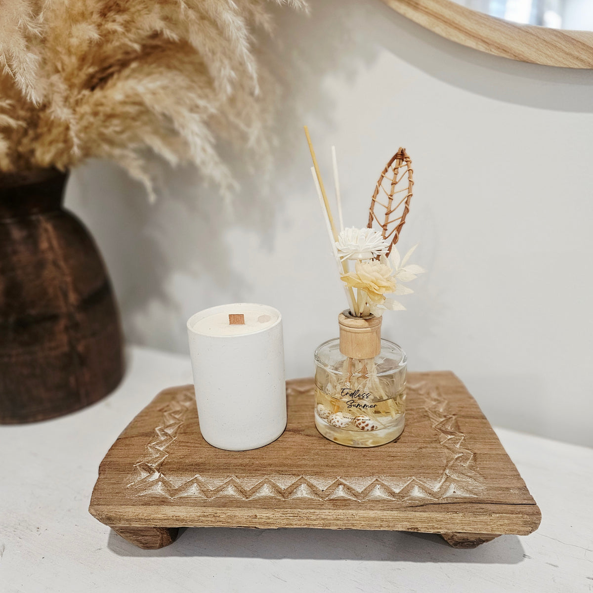 Bleached Vintage Wooden Chakla | Carved