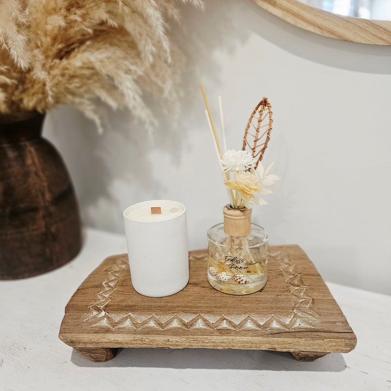 Bleached Vintage Wooden Chakla | Carved