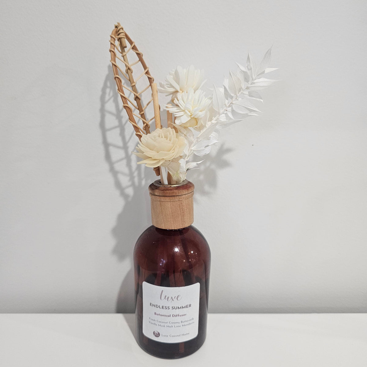Luxe Botanical Reed Diffuser | Boston Jar | Amber Glass | Palm Leaf Botanical Reeds