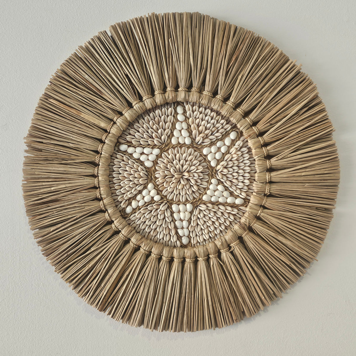 Star of the Sea Round Balinese Reed Sea Grass and Shell Wall Hanging