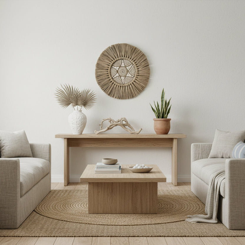 Star of the Sea Round Balinese Reed Sea Grass and Shell Wall Hanging