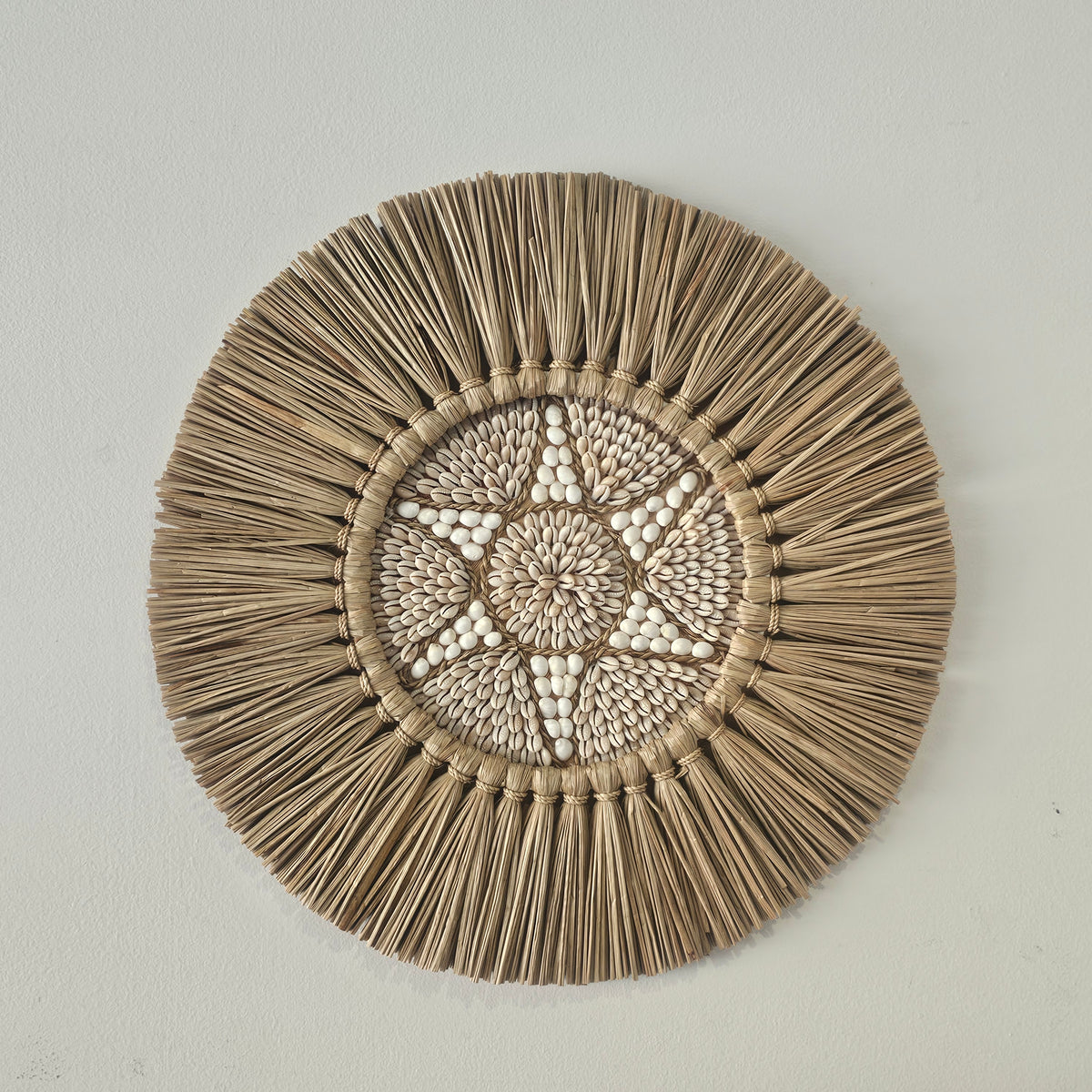 Star of the Sea Round Balinese Reed Sea Grass and Shell Wall Hanging
