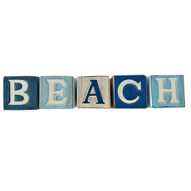 BEACH Wooden Block Word Art | Blue