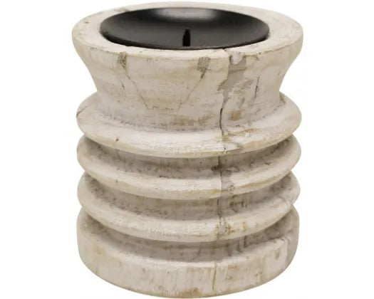 Bleached Wooden Candle Holder 10 cm.