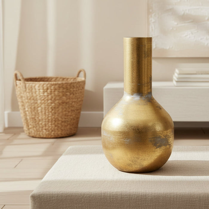 Rustic Aged Gold Metal Vase