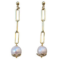 Freshwater Pearl Paperclip Stud Earrings Gold