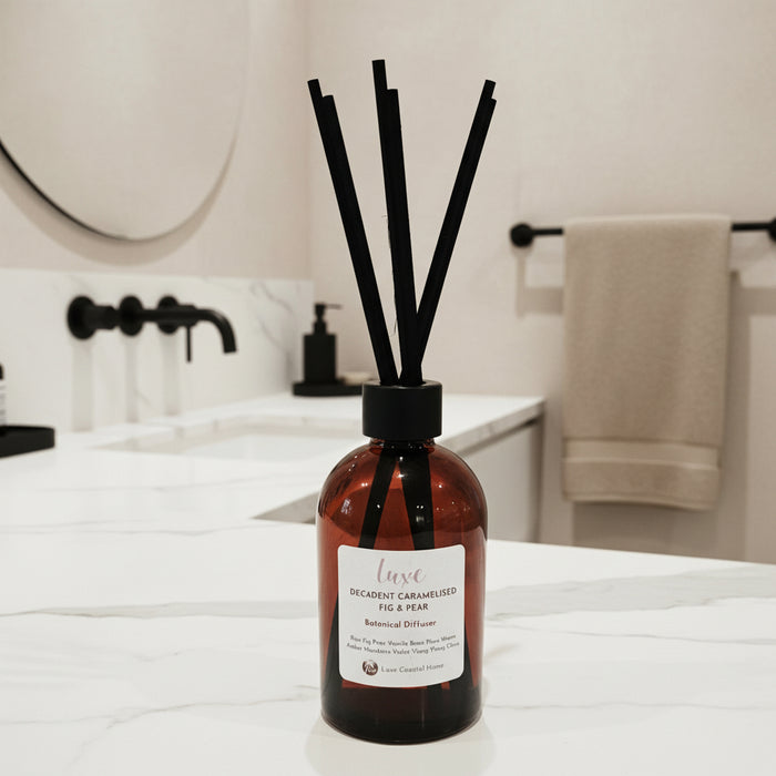 Coastal Home Fragrance Amber Jar Diffuser with Black Reeds for home interiors