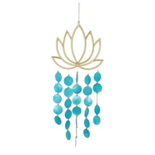 Lotus Flower and Capiz Shell Wind Chime | Aqua