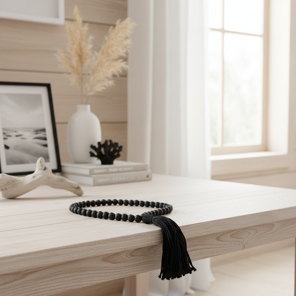Hutton Wooden Bead Tassel | Black
