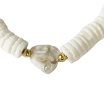 White Puka Shell and Pearl Bracelet.