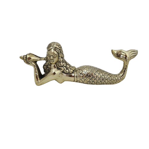 Mermaid Laying with Conch Shell | Brass