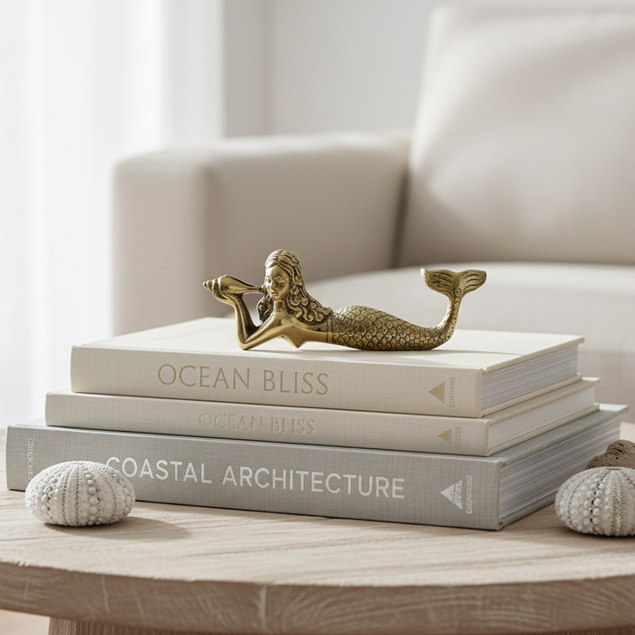 Hand sculpture brass mermaid for coastal home decor