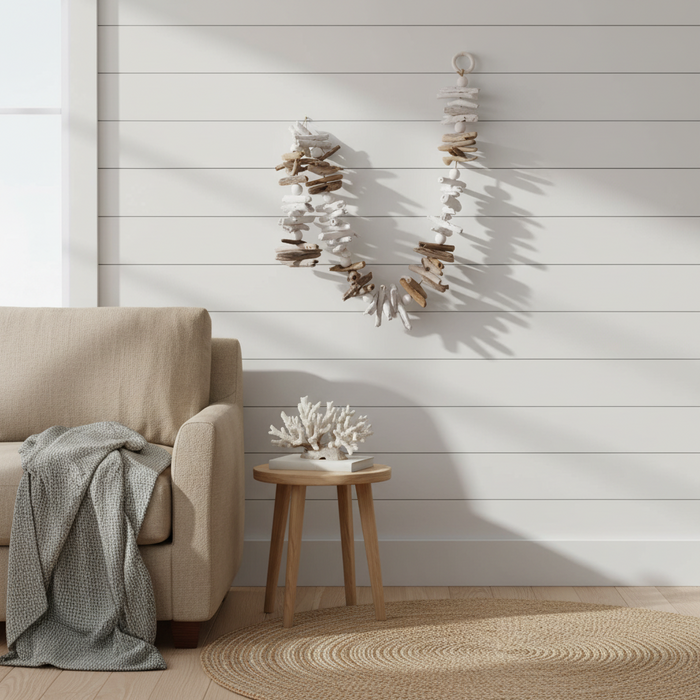 White and natural driftwood hanging garland