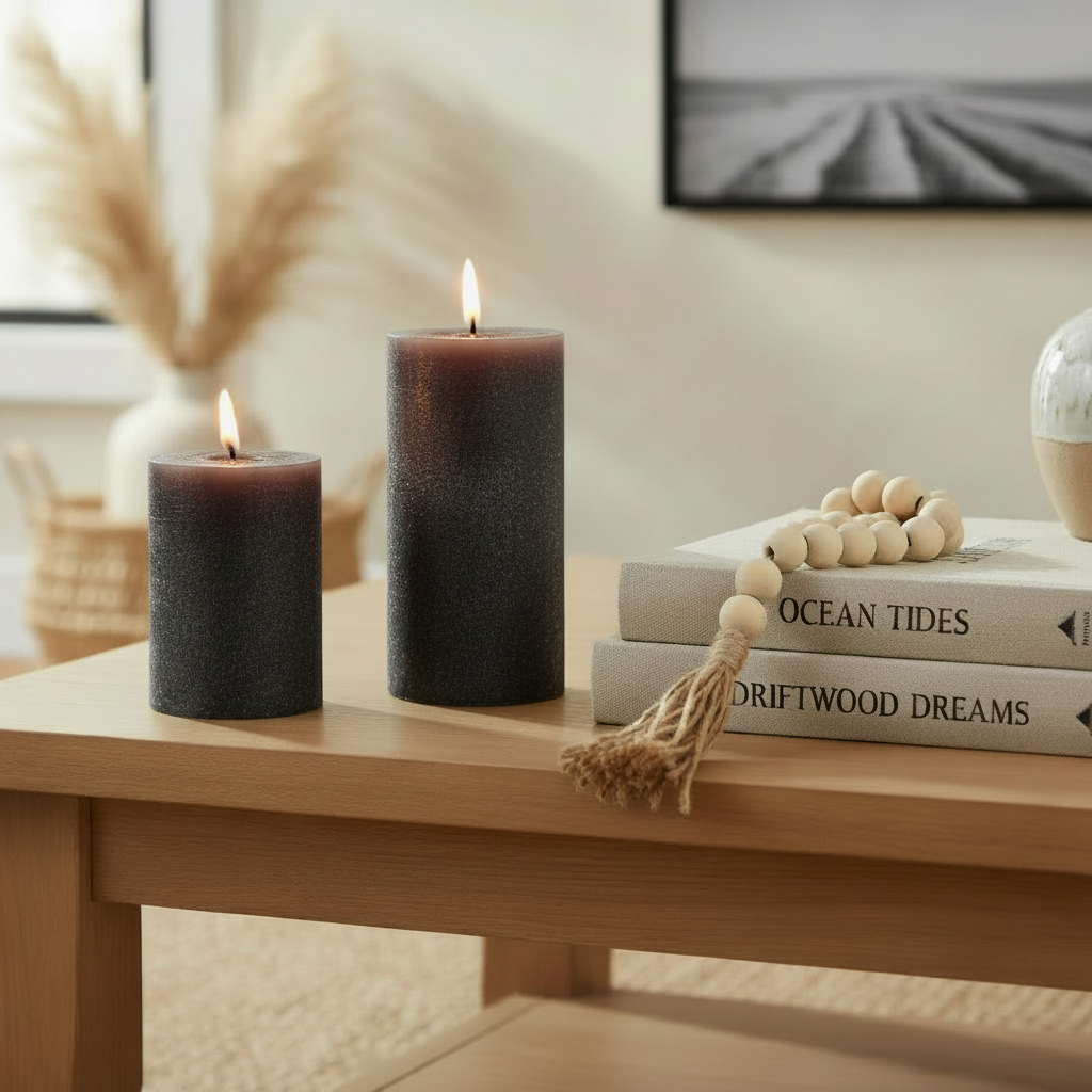 Textured Pillar Candle | Unscented Charcoal