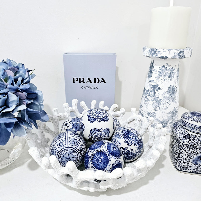 Luxe Hamptons Blue and White Porcelain Ball Set of 6