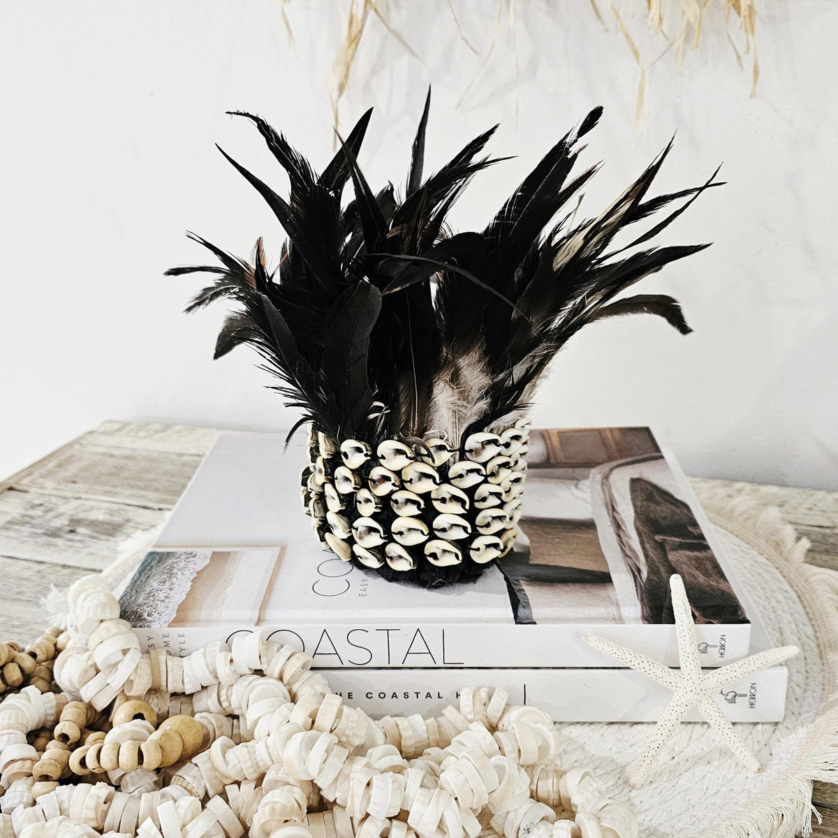 Boho Feather and Shell Headdress | Black