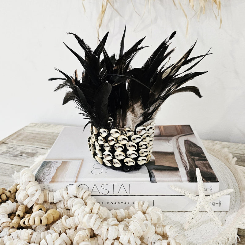 Boho Feather and Shell Headdress | Black